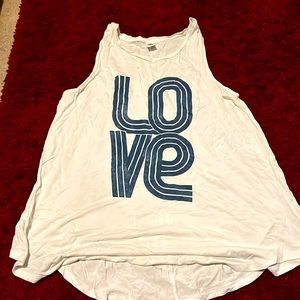 Women’s active wear, tank top worded with love, colors white and blue!